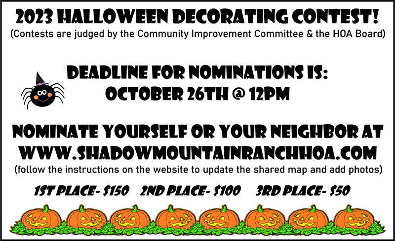 2023 Halloween Decorating Contest - Deadline for nominations is October 26th at noon.
